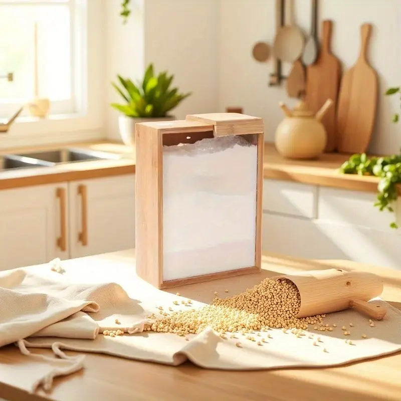 Dispenser De Bambu Com Tampa Magnética- [ÚLTIMO DIA DE DESCONTO] - [BRINDE + FRETE GRÁTIS]