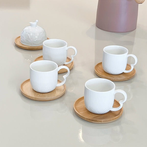 CONJUNTO 4 XÍCARAS DE CAFÉ CERÂMICA E BAMBU GRANFINE 90ML