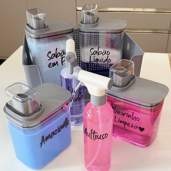 KIT LAVANDERIA 7 PEÇAS POTES CESTO E BORRIFADORES FLOW